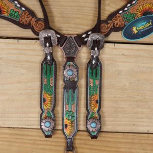 Ensemble de têtière et de collier de poitrine en cuir véritable de qualité supérieure, style western, avec nœuds et design perlé, produit équestre - Product Image 6