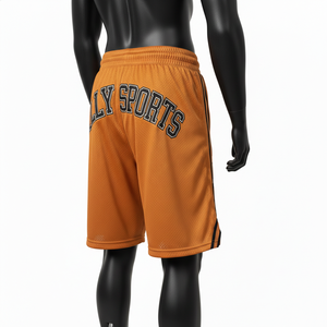 Pantalones Cortos de Baloncesto de Malla de Poliéster Premium de 180 GSM, Color Naranja Óxido, con Parche de Chenilla, Etiqueta Tejida y Panel de Rayas - Product Image 5