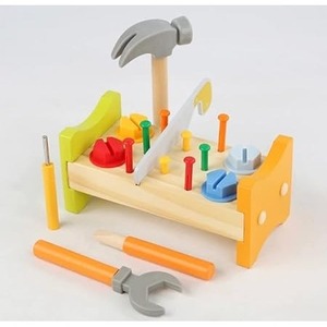Wudly 18pcs Nut Knock STEM Educational Wooden Tool Bench Construction <b>Workbench</b> for Hand Eye Coordination Dingta Pounding <b>Toy</b> - Product Image 3
