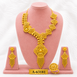 Conjunto Clásico de Collar y Aretes con Flores Chapadas en Oro de 24K, Joyería de Aleación para Mujer, para Bodas, A-63183 - Product Image 2
