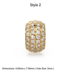 Rondelles en or massif italien 14 carats serties de diamants, Rondelle à breloque, Diamants, Diamants sertis clos, Diamants pavés, Rondelle texturée perlée - Product Image 6