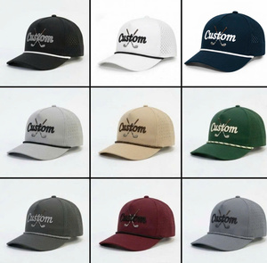 Gorra de Béisbol de 5 Paneles con Forma Estructurada, Bordado Personalizado con Logotipo, Visera Curva con Decoración de Cuerda, Orificio Cortado con Láser en la Parte Posterior, Unisex para Uso Diario - Product Image 5