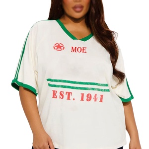 Camiseta deportiva estilo vintage para mujer, cuello en V, manga corta, logotipo personalizado, camiseta de fútbol americano, ropa urbana, venta al por mayor - Product Image 1