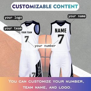 Kit d'uniformes de basketball personnalisés blanc et noir, imprimés par transfert thermique, nom et numéro de l'équipe 7, unisexe adulte, respirant et anti-humidité, service OEM - Product Image 3