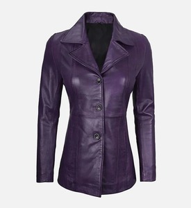 Blazer de luxe pour femme en cuir véritable couleur cognac riche, avec décoration en fourrure, doublure en polyester, nouvelle collection printemps-automne, teinture unie, traitement enduit - Product Image 6