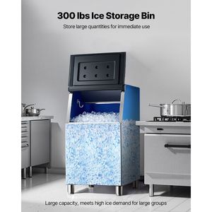 Attrezzatura di Refrigerazione per Cucine Commerciali, Macchina per il Ghiaccio in Acciaio Inox con Contenitore di Stoccaggio, Capacità 300 LBS, Design Antiscivolo Regolabile - Product Image 2