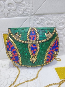 Craftstages International Handmade Stylish Metal Mosaic Luxury Evening <b>Clutch</b> <b>Bag</b> for Ladies' Wedding Party Stone Pattern - Product Image 6