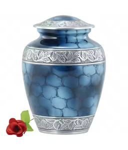 Elegante Urna Funeraria de Metal con Textura de Guijarros Azul Turquesa para Cenizas Humanas con Borde Floral Plateado Hecho a Mano, Recuerdo Conmemorativo - Product Image 5