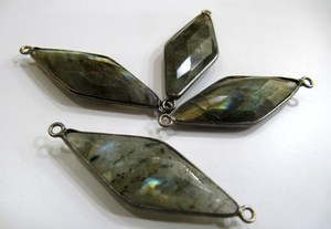 Labradorite en laiton, forme marquise fantaisie, taille 14x34mm, briolette taillée au laser, double boucle, plaqué argent, or, noir pour - Product Image 2
