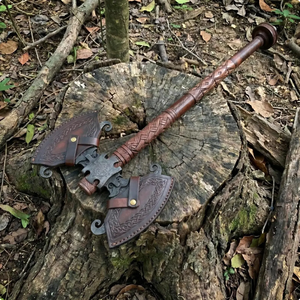 Handcrafted Double Blade <b>Axe</b> | Carbon Steel Cutting Tool | Nordic Style Wooden <b>Handle</b> | OEM Manufacturer - Product Image 4