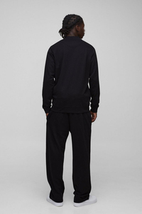 Ensemble de survêtement pour homme, veste zippée noire et pantalon de jogging, coupe classique, couleur unie, respirant, en tissu French Terry, pour l'automne, deux pièces, avec capuche - Product Image 3