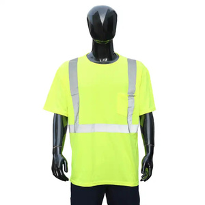 Men's High Visibility Reflective Work Pants Short Sleeve Yellow <b>Silver</b> Stripes Chest Pocket Abrasion Resistant Quick Dry - Product Image 1