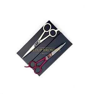 Tijeras de Peluquería Profesionales de Acero Inoxidable para Diestros, Color Rojo Oscuro y Beige, Mango Largo, Punta Redonda y Afilada, para Cortar el Cabello en Salón - Product Image 5