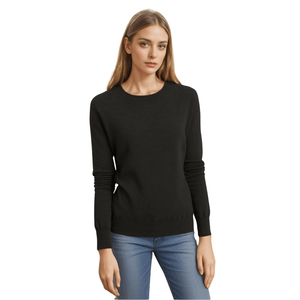Pull en maille classique pour femme, col rond, manches longues, poignets côtelés, doux, décontracté, coupe régulière, polyester/nylon, chaud - Product Image 1