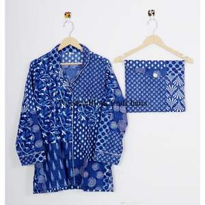 Ensemble de pyjama pour demoiselles d'honneur en coton 100% imprimé au bloc, style indien, pour femmes, avec pantalon et chemise en coton - Product Image 3