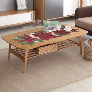 Embroidered Floral <b>Table</b> <b>Runner</b> Red Green Leaves Modern Home Decor Washable Polyester - Product Image 6
