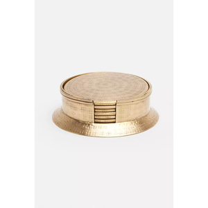Sous-verres en métal de luxe, laiton antique martelé, lot de 4 avec support décoratif assorti, pour restaurants haut de gamme et hôtels. - Product Image 1