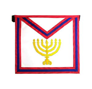 Delantal Masónico del Rito Escocés de 23.º Grado, Blanco Personalizado, Regalia Ceremonial Masónica con Bordado de Menorá de Siete Ramas Doradas - Product Image 1