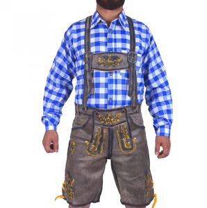 Men's Gray Lederhosen Bavarian <b>Shorts</b> Yellow Embroidery High Waist Casual Woven Breathable Eco-Friendly Waterproof Front Logo - Product Image 1