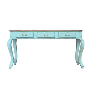 Vintage Blue Distressed Wooden <b>Console</b> <b>Table</b> with Curved Legs Three Drawer Entryway Desk Carved Detail Storage Furniture unitset - Product Image 1
