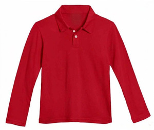 เสื้อโปโลแขนยาวสีแดงสำหรับผู้ชาย ผ้าฝ้ายถัก 100% สวมใส่สบาย สีพื้น ระบายอากาศได้ดี ติดกระดุมด้านหน้า ทรงปกติ - Product Image 1