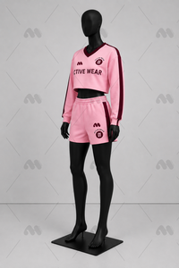 Ensemble de survêtement sportif rose pour femme, sweat-shirt court à col en V et short à taille élastique, imprimé numérique avec lettres, vêtements de sport - Product Image 2