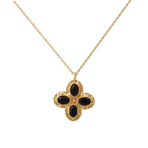 18K Gold Plated Brass Black Onyx Gemstone Bohemian Floral Threader Adjustable Chain <b>Statement</b> <b>Necklace</b> for Gift Occasion - Product Image 2