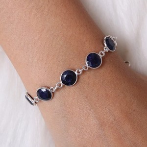 Saphir bleu de haute qualité, taille hydro-coupe, 8 mm, serti clos, en argent sterling 925 massif, chaîne à maillons rhodiée, bijou fait main, cadeau - Product Image 6