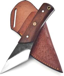 Couteau de survie EDC à lame fixe de 6 pouces en acier à haute teneur en carbone forgé à la main, pointe tombante, couteau utilitaire de camping, manche en bois de rose, étui en cuir - Product Image 1