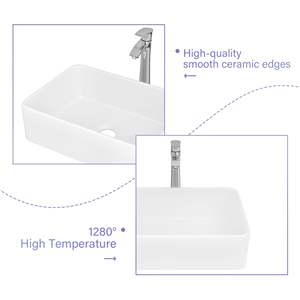 Modern White <b>Porcelain</b> Ceramic Rectangle Bathroom <b>Sink</b> Faucet Combo 19x15in Art Basin & Chrome Single Lever Faucet - Product Image 6