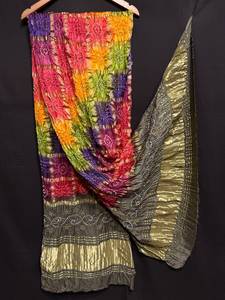 Ethnic Rayon Chiffon <b>Shawl</b> With Embroidery Color Blocking Pattern For Women Casual Spring Summer Wear - Product Image 6