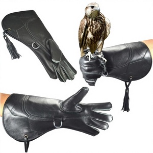 Gants longs en cuir avec pompon et fermeture à bouton-pression, noirs, non doublés, thermiques, style hiver extérieur - Product Image 1