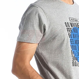 T-shirt gris à manches courtes pour homme avec imprimé cercle bleu et texte gras, col rond décontracté, coupe régulière, 100 % coton jersey respirant - Product Image 4