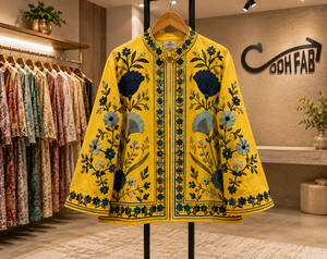Abrigo de punto floral Suzani amarillo bordado de algodón de secado rápido para mujer, talla grande, sin costuras, con cuello alto, informal, para otoño e invierno - Product Image 6