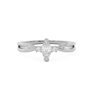 Bague de fiançailles minimaliste à trois pierres en diamant de laboratoire, or massif 10K 14K, diamants de laboratoire taille marquise et ronde, avec bande torsadée - Product Image 3