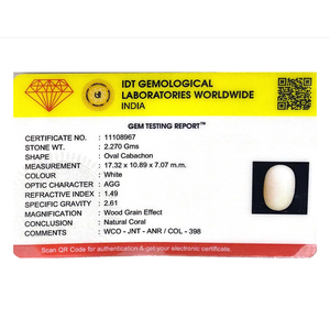 Natural White Coral Oval Cabochon 11.35 Carat Certified Wholesale Gemstone - Product Image 4