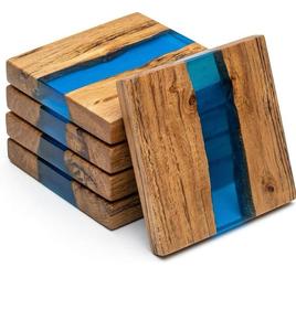 HASAN CRAFT Luxury Square Wood Mats & Pads with Resin Inlay Disposable <b>Table</b> <b>Protection</b> HC-0001 for Home Kitchen Use - Product Image 2