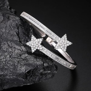 Copper S925 Star <b>Bangle</b> Moissanite Micro Insert Open Cuff Women's Jewelry Gift Hip Hop Fashion - Product Image 1