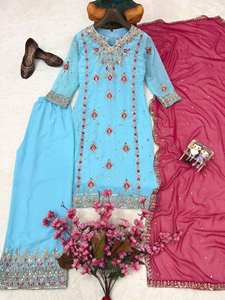 Conjunto de Kurti y Pantalón Bordados de Diseñador con Dupatta Rosa |   Traje Salwar Étnico para Mujer para Fiestas - Product Image 2