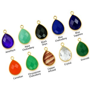 Pendentifs en or avec pierres précieuses naturelles facettées en forme de poire, 15x20mm, sertis clos, pendentif pierre de naissance, pour la fabrication de bijoux, vente en gros - Product Image 4