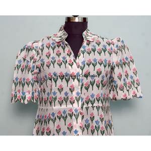 Robe d'été vintage indienne en coton imprimé floral fait main, col en V, lavable, style bohème, longueur cheville pour femme - Product Image 2