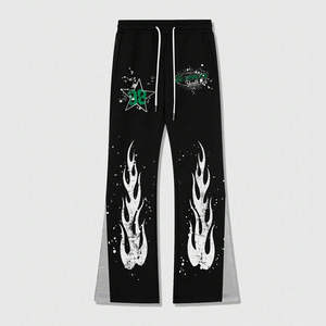 Pantalon de survêtement unisexe coupe droite imprimé flamme, taille élastique, style streetwear décontracté, mode hip-hop - Product Image 1