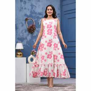 ชุดว่ายน้ำวันพีซผ้าฝ้าย 100% พิมพ์ลายดอกไม้สุดหรู สีขาวและชมพู สำหรับผู้หญิงจาก Aarti Fashion - Product Image 3