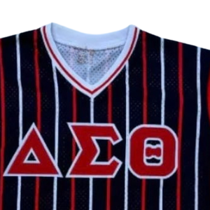 เสื้อเบสบอลลายทาง DST Delta Sigma Theta ปี 1913 สำหรับชมรมนักศึกษา คอวี ผ้าตาข่าย แขนเสื้อถักลายนูนสีแดง - Product Image 2