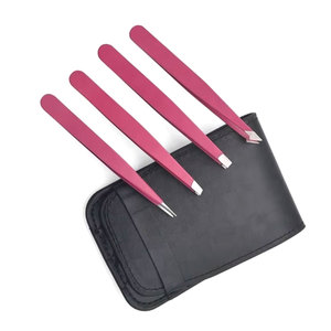 Ensemble de 4 pinces à épiler pour sourcils, en acier inoxydable rose, pinces de précision à pointe inclinée et plate, avec étui en cuir, outils de beauté - Product Image 4