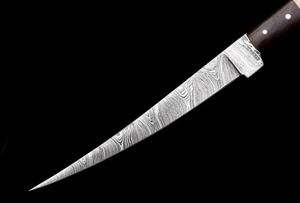Handmade Damascus Steel Industrial Grade Fillet <b>Knife</b> Serrated Edge Drop Point 0.6 Mm Thickness <b>Bone</b> <b>Handle</b> 11" Overall Length - Product Image 5