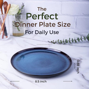 Vajilla de cerámica moderna azul índigo, platos para microondas, lavavajillas y horno, patrón de planta seguro, pedido mínimo de 100 Uds. Para Cocina - Product Image 4