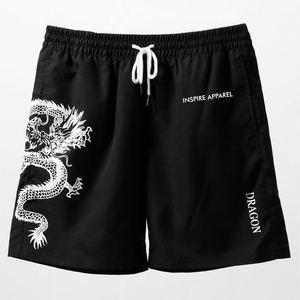 Shorts de plage pour homme en polyester satiné noir, imprimé dragon, séchage rapide, respirant, cordon élastique, taille haute, style vintage, décontracté, sport - Product Image 6