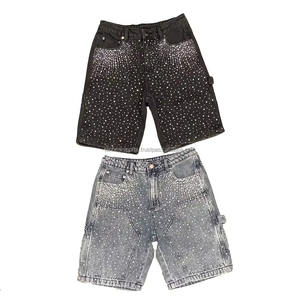 Shorts en jean surdimensionnés 2026 fabriqués au Pakistan, personnalisés, délavés à l'acide, ornés de cristaux et de strass, style streetwear, coupe baggy - Product Image 5
