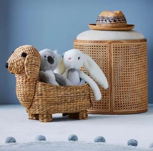 Handwoven Water Hyacinth Dog Shaped Storage <b>Basket</b> with Lid, Natural <b>Wicker</b> Animal Toy Organizer for Kids Room, Nursery Decor - Product Image 4